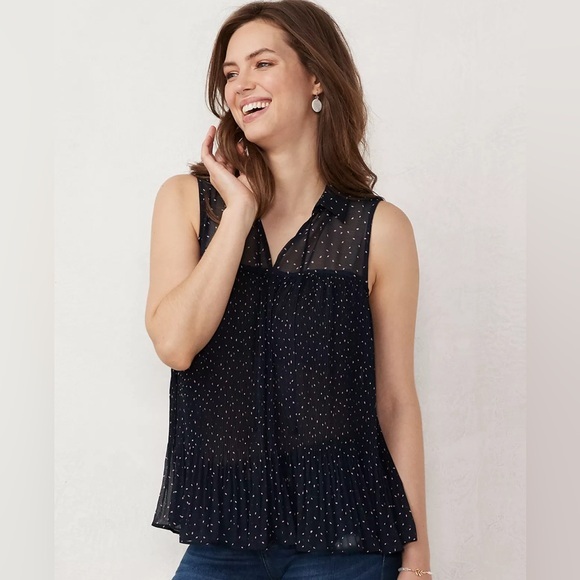 LC Lauren Conrad Tops - LC Lauren Conrad Blue Sleeveless Blouse with Mandarin Collar